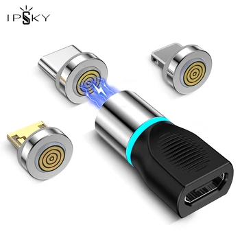 

IPSKY Magnetic Adapter Micro USB to MicroUSB TypeC for Lightning 3 in 1 for Charging Cable Data Transfer 3A 360 Degree Rotatable