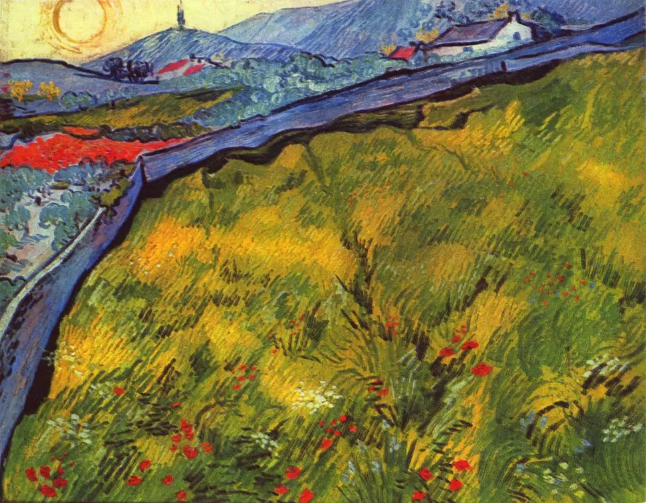 Handpainted Vincent Van Gogh Oil Painting Landscape Reproduction on Canvas Enclosed Wheat Field with Rising Sun Wall Art Picture | Дом и сад