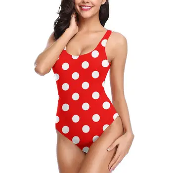 

Swimwear Women One Piece 2020 Red White Polka Dot Women Push up Swimsuit