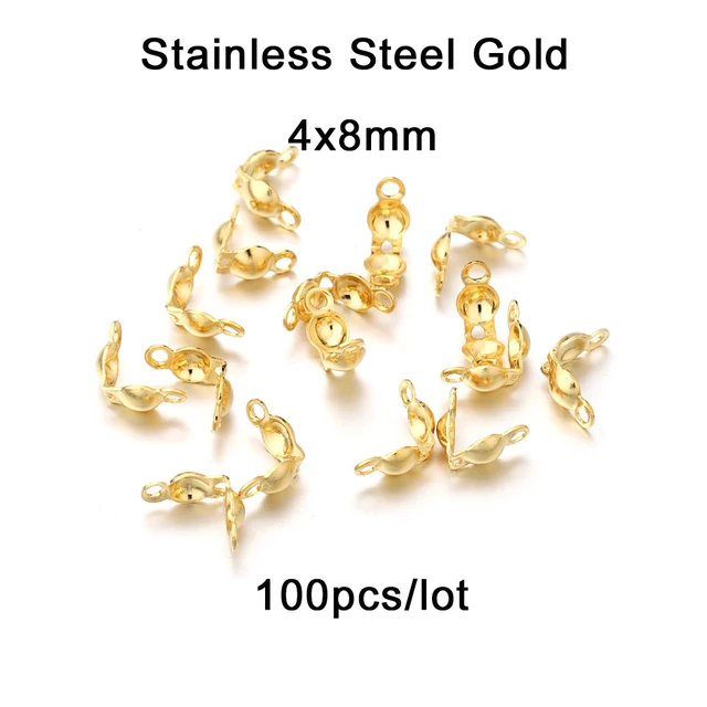 100-200pcs Connector Clasp Fitting 4*7mm Ball Chain Calotte End Crimps Beads Connector Components For DIY Jewelry Making Supplie Stainles Steel Gold3