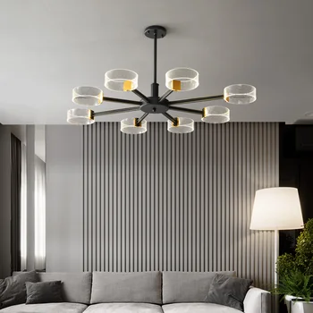 

Black Simple LED Chandelier Lighting 6/8/10 Heads Postmodern Dining Living Room Designer Hanging Lamp Fitting Adjust 3 Colors