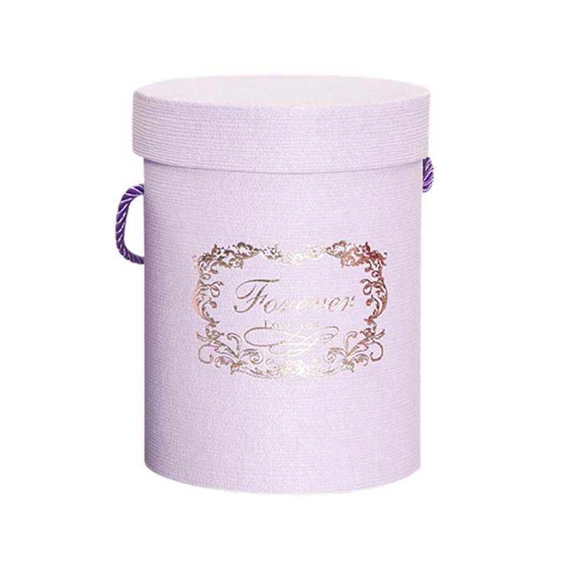 Круглые Цветочные бумажные коробки с крышкой и веревкой объятия ведро флорист подарочная упаковочная коробка конфеты бар коробки вечерние свадебные принадлежности - Цвет: Фиолетовый