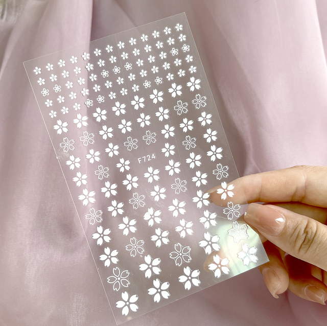 White Flowers Nail Art  Adhesive Stickers for Nails Cute Paper Parts With Avocado Direct Paste Decals Designs Manicure