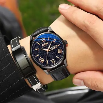 

OPK Men Watch Quartz Top Band Luminous Fashion Leisure Waterproof Simple Stainless Steel Leather Strap WristWatch 2020 New
