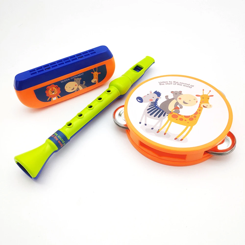 

2019 New 3Pcs Children Harmonica Drum Toy Music Percussion Instrument Band Kit Early Learning Educational Toy Baby Kids Gift Set
