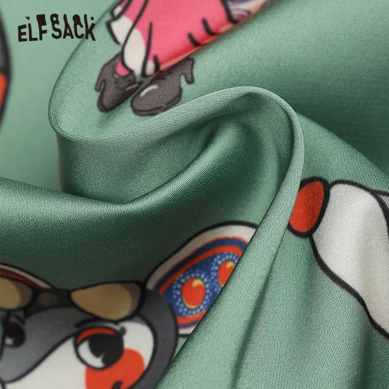 ELFSACK, Зеленая Атласная Блузка с принтом крысы, женская рубашка, зима, корейский стиль, однобортный, длинный рукав, офисный женский топ