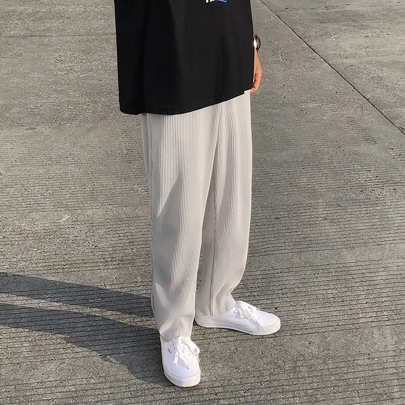 Pleated Straight Pants Men's Fashion Solid Color Elastic Waist Casual Pants Men Streetwear Loose Japanese Ice Silk Trousers Mens Pleated Straight Pants Men's Fashion Solid Color Elastic Waist Casual Pants Men Streetwear Loose Japanese Ice Silk Trousers Mens