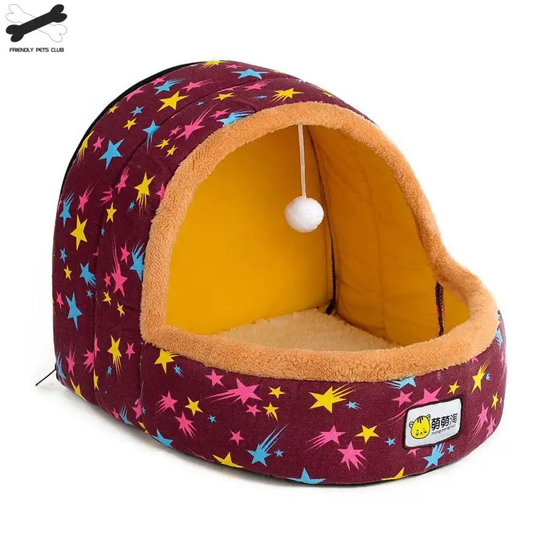 Hot Sell Pet Cat Dog House Autumn Winter Soft Plush Dogs Small Big Cats Nest Home Cute Pattern Kitten Puppy Shelter