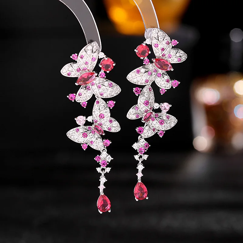 

Sweet Pink Butterfly Eardrop for Women Cubic Zirconia Fashion Water Drop Insect Dangle Jewelry Luxury Pendant Earings
