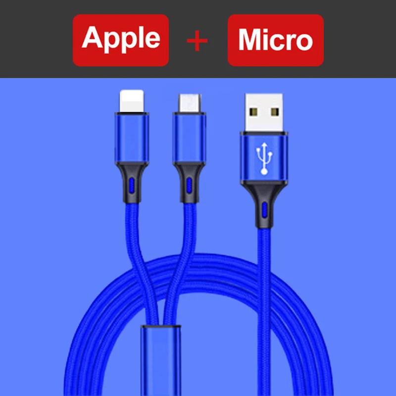 2 в 1 8 Pin USB кабель для iPhone Xs Max Xr X 8 7 6 6S Plus Быстрая зарядка Micro USB кабель для samsung Xiaomi кабель для мобильного телефона - Цвет: Blue 2 in 1 Cable