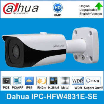 

Dahua Original IPC-HFW4831E-SE Original 8MP WDR IR Bullet IP Camera 4K 40M IR Micro SD Card Slot H.265 IP67 POE Dahua IPC