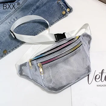 

[BXX] Waterproof Chest Waist Bag 2020 Spring Summer Women's Harajuku Streetwear Bags Transparent Mesh Adjustable Belt Bag HK658