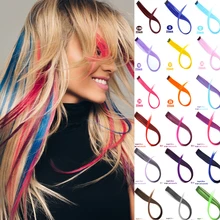 2" омбре длинные прямые синтетические волосы эктензия одна штука цвета Полоски Клип в волосы волнистые розовый синий для женщин девушек