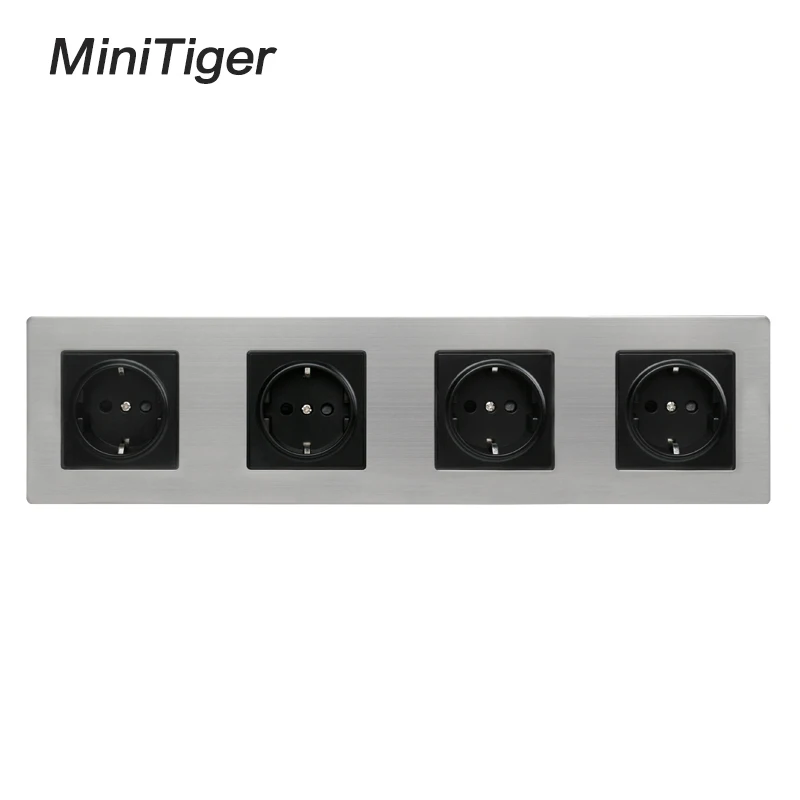 Minitiger панель из нержавеющей стали 4 банды настенная розетка 16A в Европу в Россию Испания электрическая розетка серебристый черный детская защита для двери - Тип: Настенная розетка