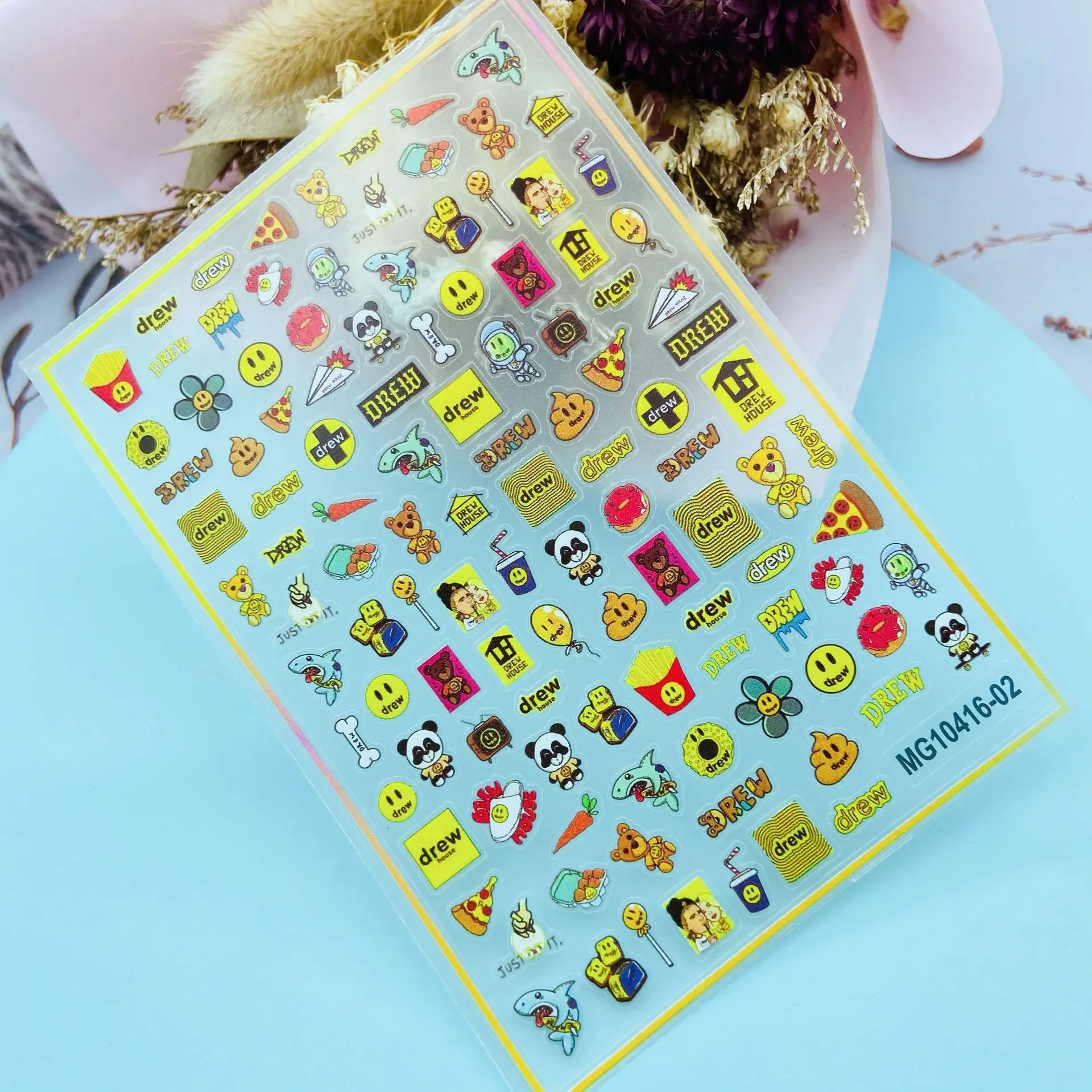 

Japanese Style New Technology Thin Light Transparent Quality Nail Stickers Carton Panda Cakes& Dogs High Viscosity Nail Decals