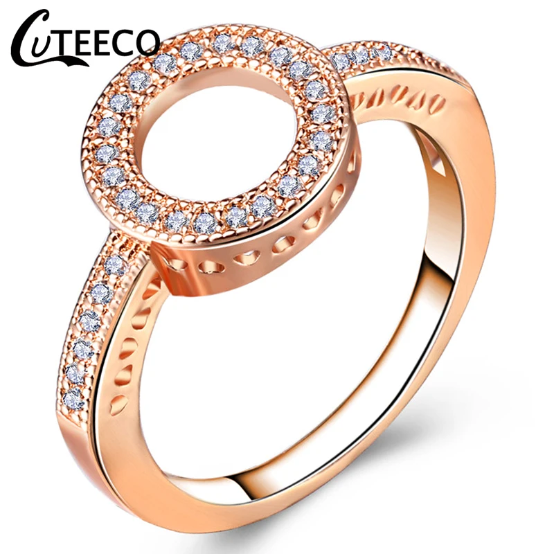 AD0735 CUTEECO розовое золото серебро Циркон Обручальное кольцо кристалл обручальные кольца для женщин модные ювелирные изделия подарок Anillos Mujer - Цвет основного камня: AD0735