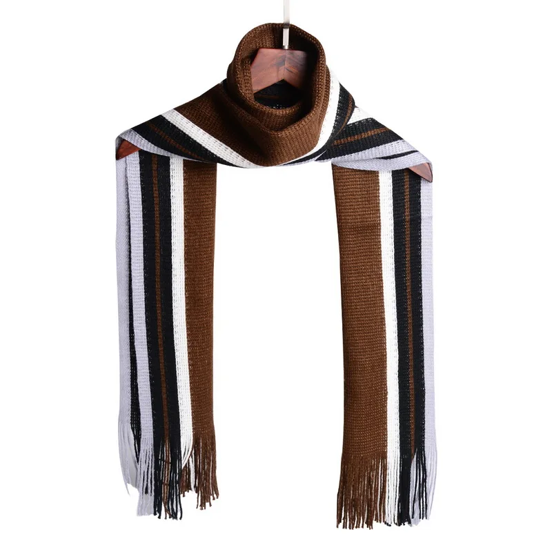 Laamei Winter Designer Scarf Men Striped Cotton Scarf Male Brand Shawl Wrap Knit Cashmere Bufandas Striped Scarf With Tassel