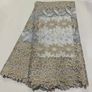 

Excellent cord mesh cloth African water soluble lace fabric chemical guipure lace material for lady dress ZQW103(5yards/lot)