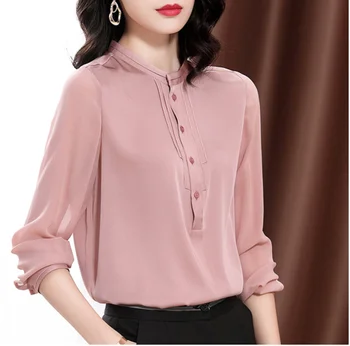 

C023 # silk shirt female long sleeve 2020 new fashion solid color temperament design sense silk shirt, printed shirt,