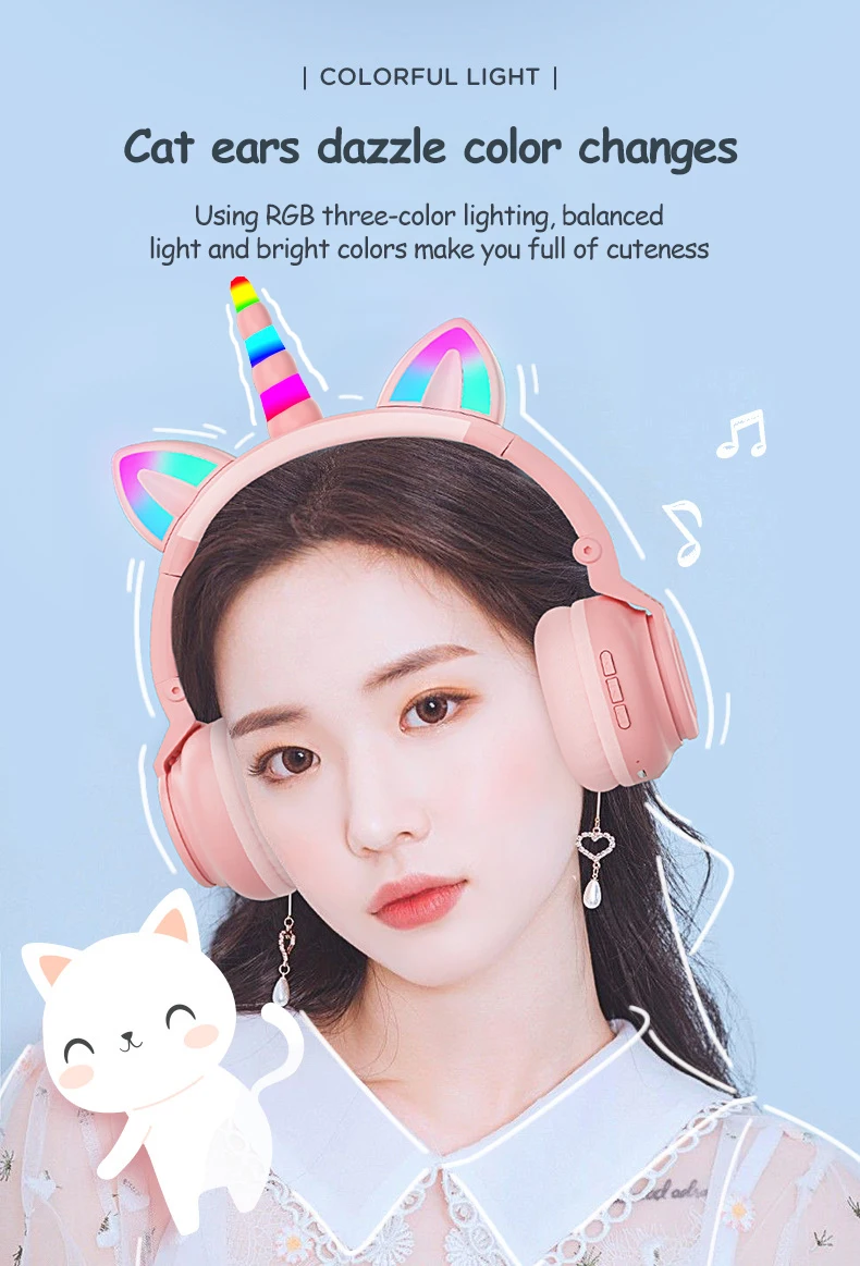 Cute Unicorn Wireless Headphones With Micrphones