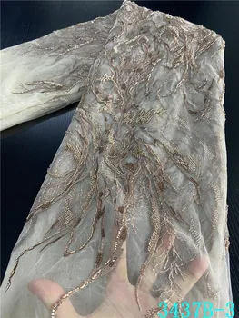 

NIAI Luxury Sequin Embroidery French Mesh Lace Latest African Laces Handmade Beaded Lace Fabrics for Wedding dress XY3437B-2