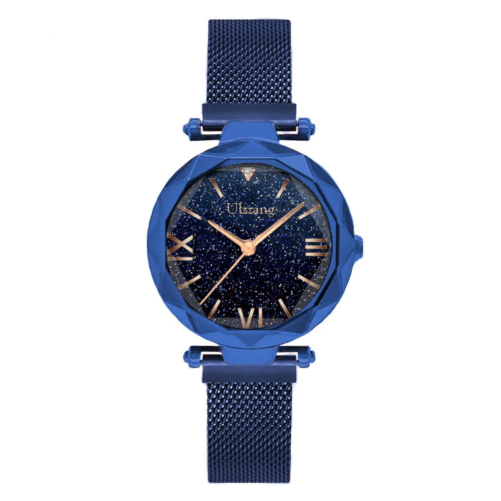Элегантные фиолетовые женские наручные часы со стразами звездное небо женские кварцевые часы модные повседневные стильные женские подарочные часы Ulzzang - Цвет: Roma Blue