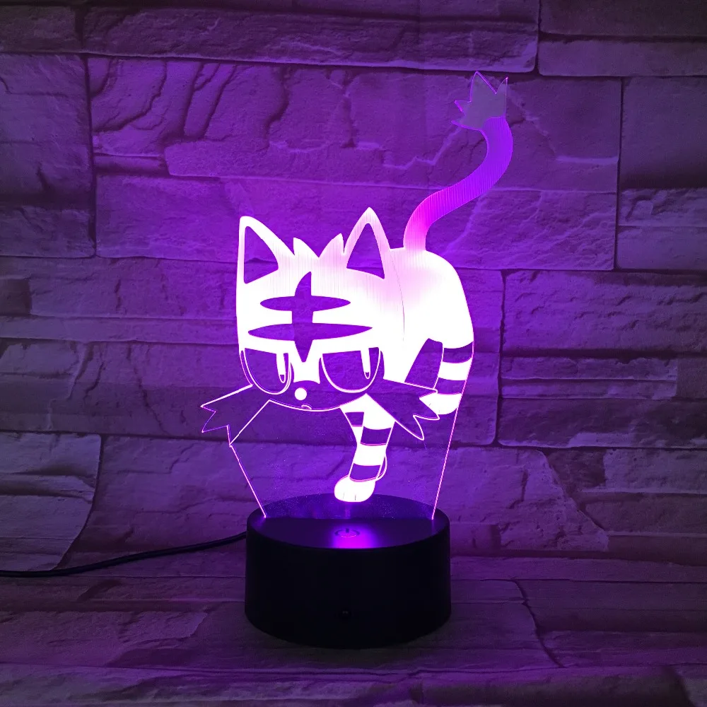 Wake Cat Touch настольная лампа 7/16 цветов, меняющая настольная лампа, 3D лампа, новинка, светодиодные ночники, USB свет, дропшиппинг 3D-809