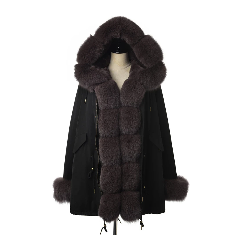 

FURSARCAR Fashion Jacket Real Fur Parka Women Luxury Winter 80 CM Long Coat With Fox Fur Collar And Cuff Casual Warm Fur Parka