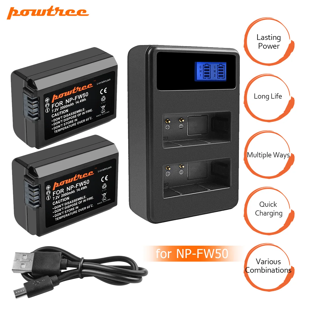 2XBattery LCDCharger Аккумулятор Powtree для камеры sony 2000mAh 7,2 V NP FW50 NP-FW50 NPFW50+ двойное зарядное устройство с ЖК-дисплеем для Alpha a6500 6300 6000 3000 L20 - Цвет: 2XBattery LCDCharger