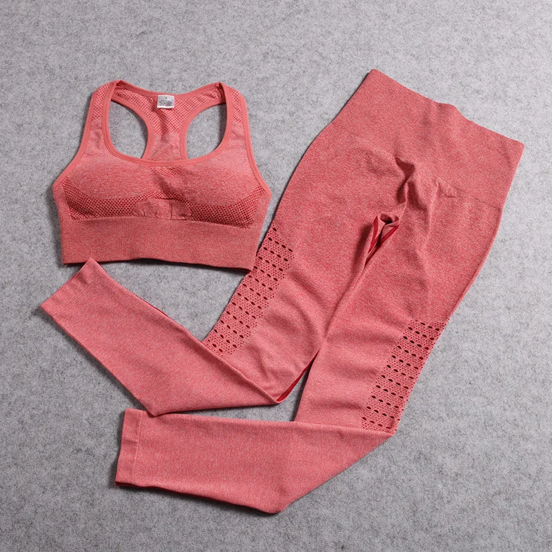 Ombre бесшовный комплект для йоги, спортивный костюм для женщин, 2 предмета, одежда для спортзала, комплект для тренировок, женский спортивный комплект, костюм для фитнеса, одежда для активного отдыха - Color: red ombre set
