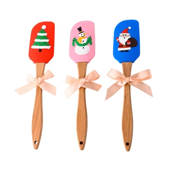 

3pcs Smooth Hanging Hole Scraper Baking Portable Non Stick Christmas Pattern Accessories Cream Butter Pastry Silicone Spatula