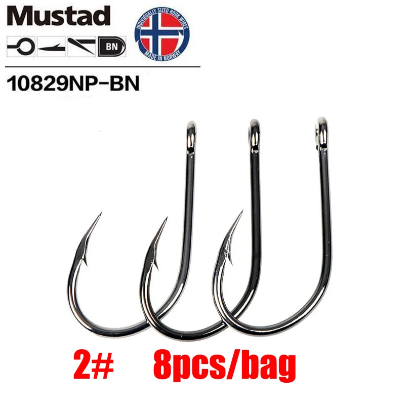 2 2 шт., Mustad, норвежский крючок для морской рыбалки, рыболовный крючок, джиг, приманки, кривой крючок, 10829NP-BN - Цвет: 2