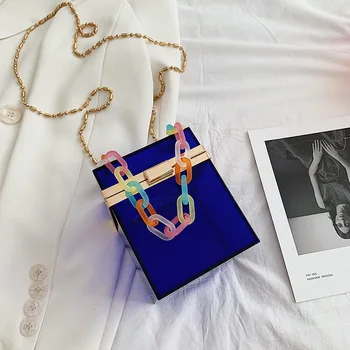 

Women 2020 New Casual Ladies Party Clutch Bag Handbags Shoulder Chain Bag Female Totes Colorful Transparent Acrylic Box D612