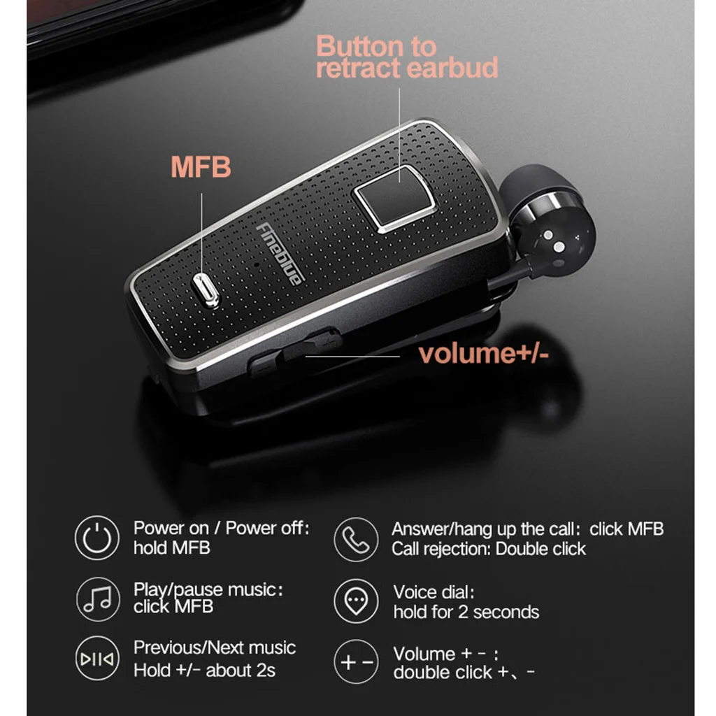 Fineblue F970 PRO Мини Портативный беспроводной Bluetooth 5,0 наушники в ухо вибрирующие ушные оповещения использовать клип Handsfree наушники для телефона