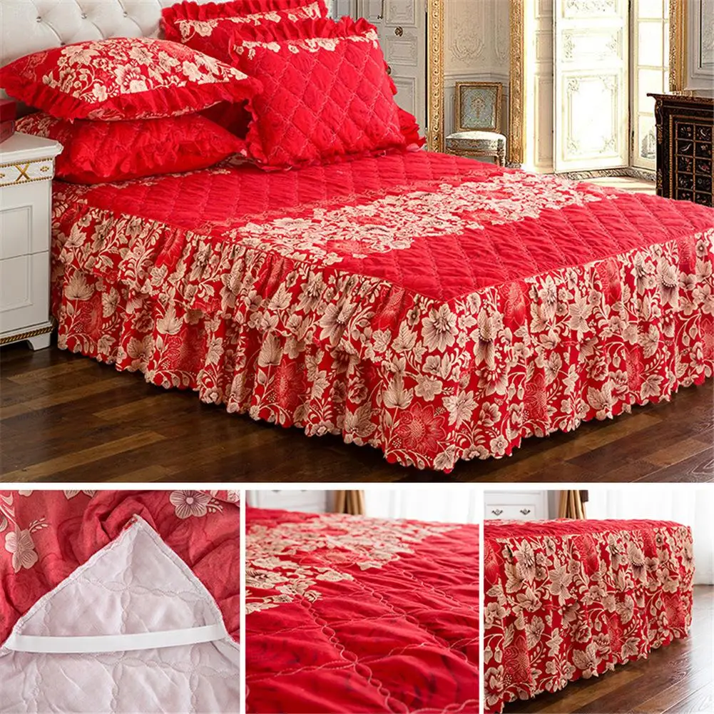 

Thickened Quilted Bed Skirt Single Bed Cover Bed Sheet - Blooming Flower Pattern Series