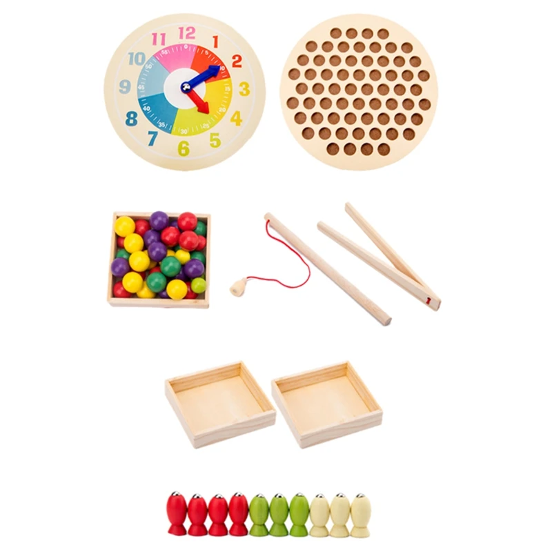 

3 in 1 Kids Toys Wooden Toys Clip Beads Fishing Toys Game Multifunctional Learning Early Educational Toys for Children Gift