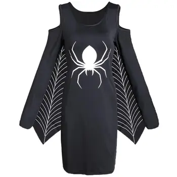 

2019 New Halloween Cosplay Dress Women Spiderweb Long Sleeve O-Neck Cold Shoulder Midi Dress Halloween Costume