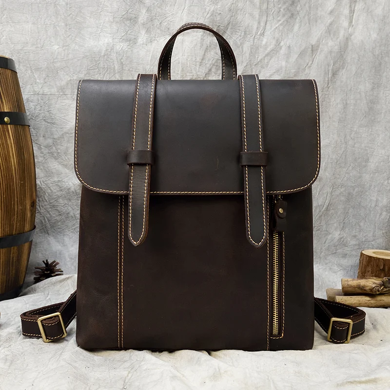 Vintage Fashion Leather Backpack Men Women Unisex Travel Backpacks Brown Cow Bagpack Male Female Retro Daypack | Багаж и сумки