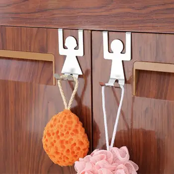 

2pcs Humanoid Stainless Steel Hooks Traceless Kitchen Door Hooks Strong Tolerance Clothes Holder Storage Accessories