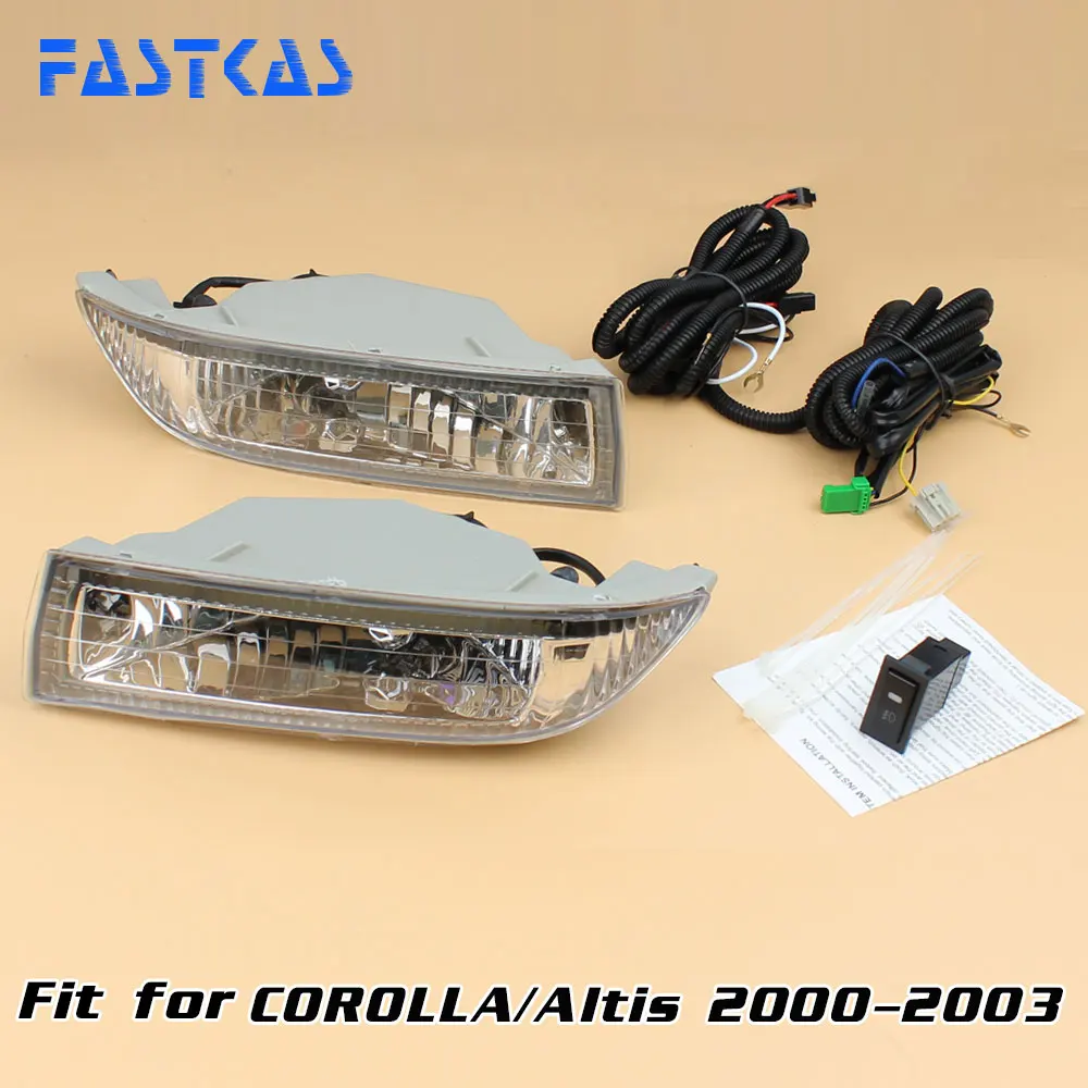 1 Pair Car Fog Lamp Assembly for Toyota Corolla 2000 2001 2002 2003 Fog Light bumper light with Switch Harness