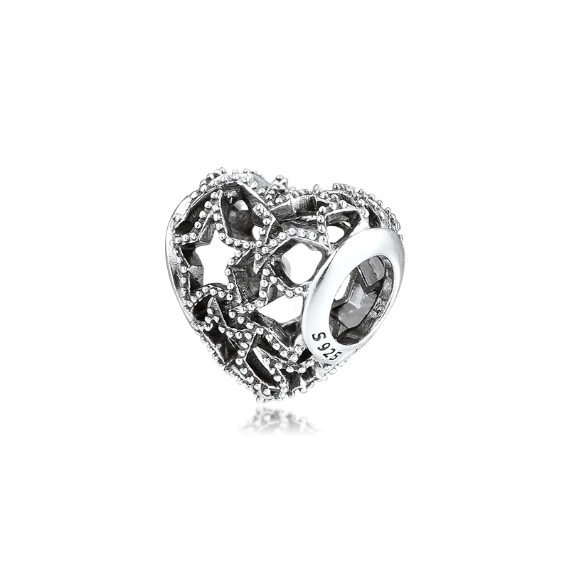 CKK подходит для браслета Pandora сердце и звезды ажурные Подвески для изготовления украшений Серебро 925 оригинальные бусины