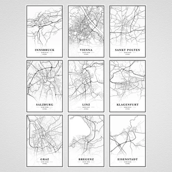 

Austria Vienna Bregenz Eisenstadt Graz Linz City Maps Canvas Paintings Vintage Kraft Posters Coated Art Prints Home Decor Gift