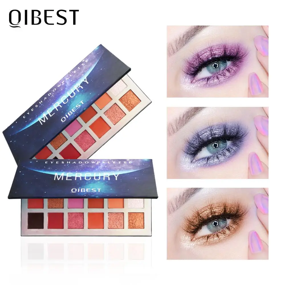 

QIBEST 18 Colors Matte EyeShadow Palette With Mirror Glitter Eye shadow Waterproof Metallic Nude Eye Pigment Make Up For Woman