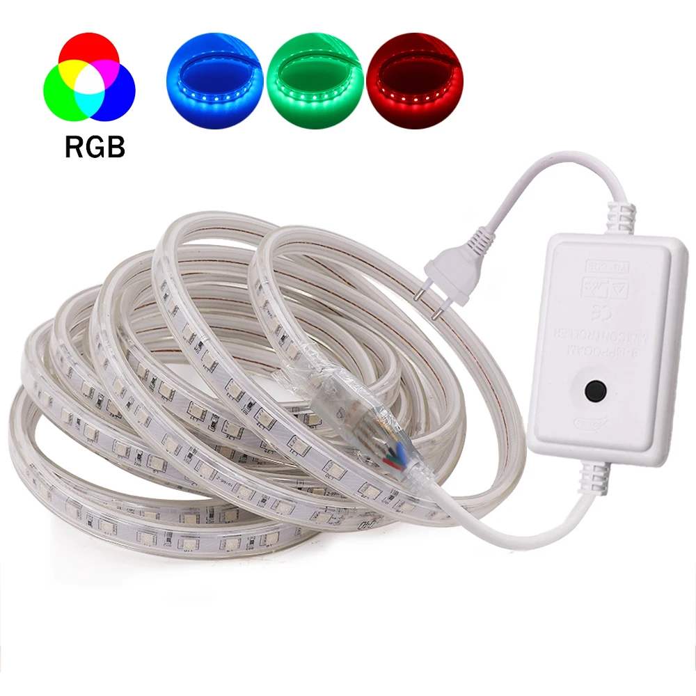

WiFi RGB светодиодный ленточный светильник 220В 5050 SMD 60leds/m гибкая ленточная лента Водонепроницаемый веревочный светильник, Диод Белый/теплый белый с европейской вилкой