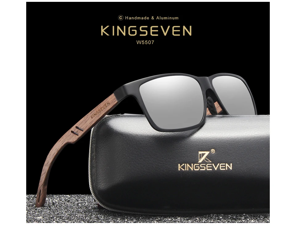 KINGSEVEN New Aluminum Handmade Women's Wooden Sunglasses