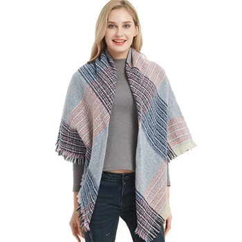 

2020 New Autumn Winter Cashmere-like Large Double-Sided Color Plaid Scarf Women's Shawl 021222