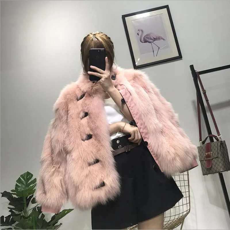 pink Подлинная Зимняя Новая высококачественная шуба из лисьего меха, длинная модная шуба для женщин - Цвет: pink