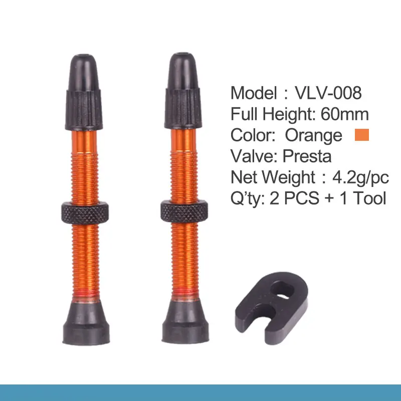 Велосипед 55 мм Presta клапан для дороги MTB велосипед бескамерный обод латунный сердечник сплава стволовых бескамерный герметик совместимый - Цвет: 1 Pair Orange 60mm