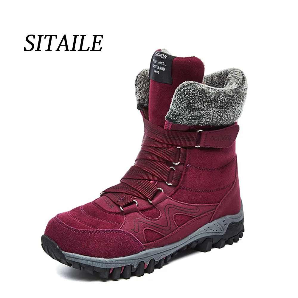 

NASONBERG Fur Women's Boots Female Women Snow Boots Flat Lace Up Cow suede Winter Plus Size Platform Ladies Warm Shoes