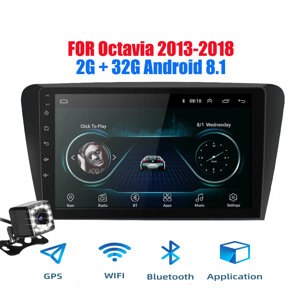 2din Android 9,0 Ouad Core PX6 Автомобильная магнитола стерео для Skoda Octavia 2013- gps Navi Аудио Видео плеер Wifi BT HDMI DAB - Цвет: Android 8(32G) CAM